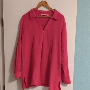 Soft Surroundings Key Biscayne Popover Gauzy Vibrant Pink Beachy Blouse Sz XL
